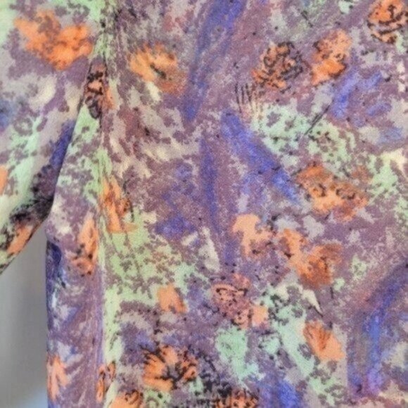 BCBG Generation Sheer Multicolor Water Color Cut Out Back High Low Blouse - Picture 9 of 9